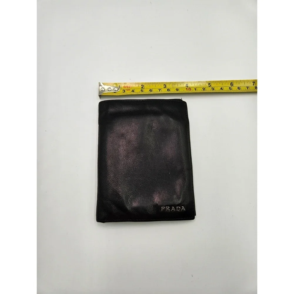 PRADA Black Leather Bifold Wallet Minimalist Slim Card Holder Authentic